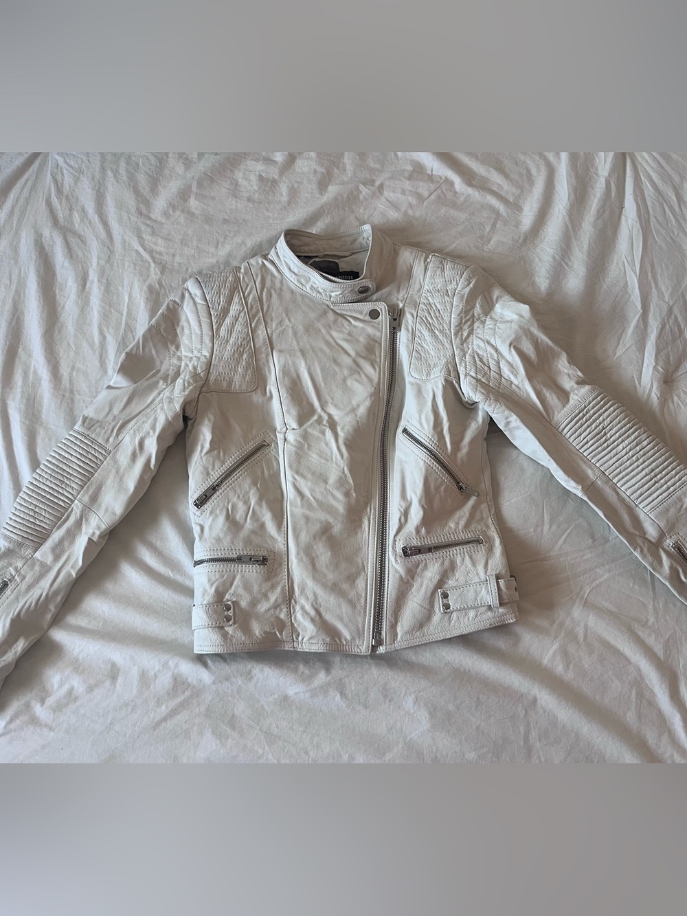 DANIER White Lamb Leather  Asymmetric Moto Biker Jacket cream white Y2K size M